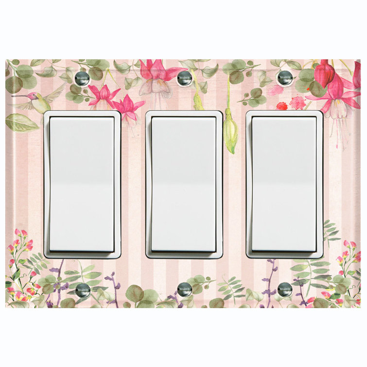 WorldAcc Metal Light Switch Plate Outlet Cover (Pink White Stripes